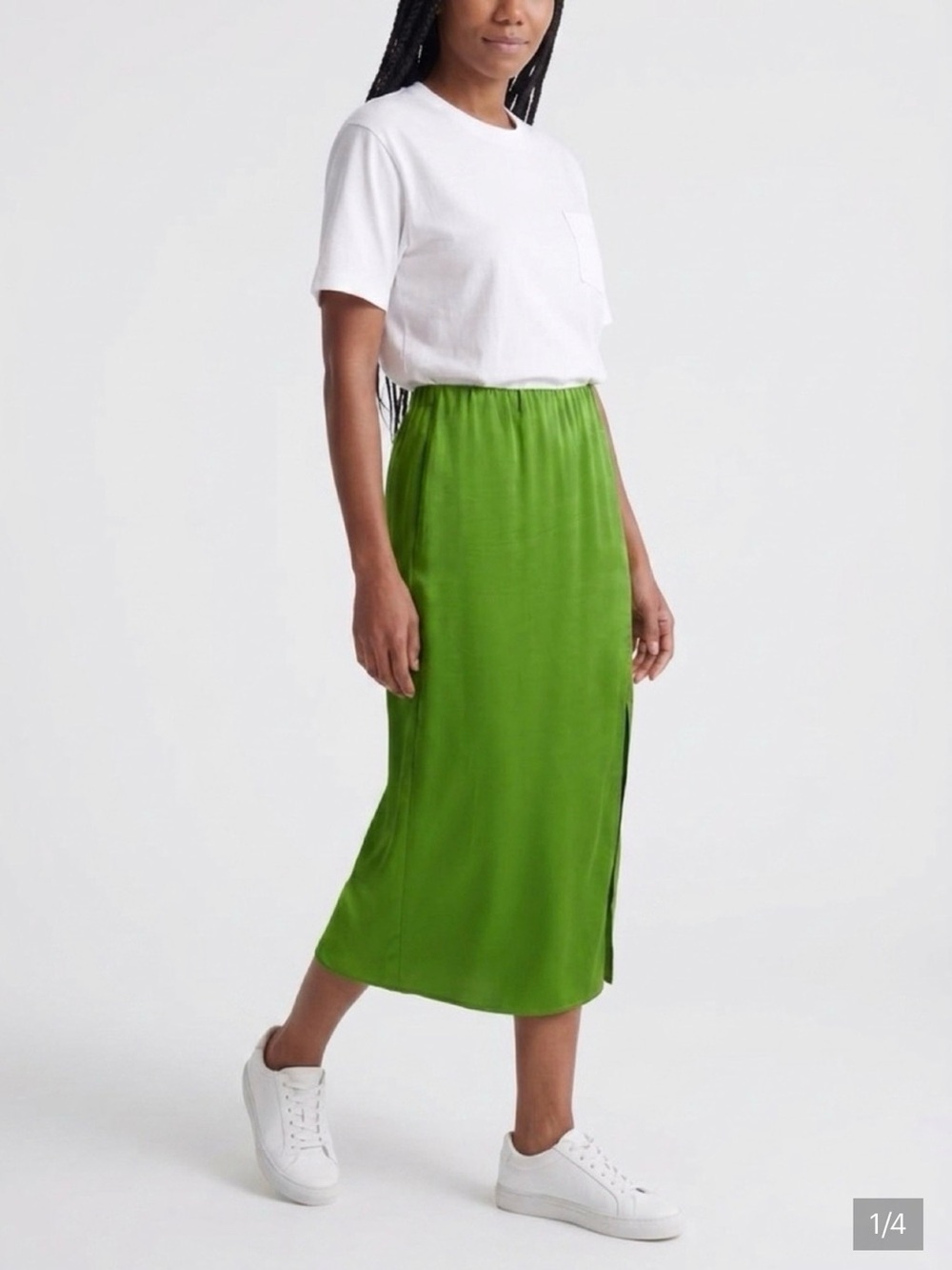 A New Day Green Satin Slip Skirt Womens M Midi Maxi Elastic Waist A-Line